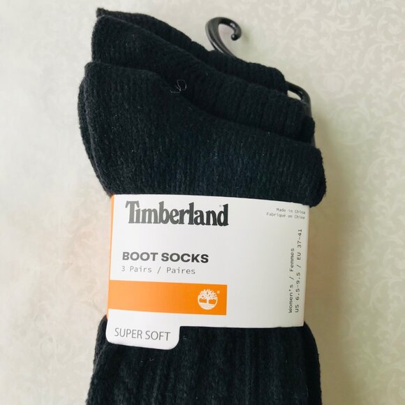 Timberland Women's Boot Socks Super Soft Black 3 Pairs Size: 6.5-9.5 - Picture 3 of 4